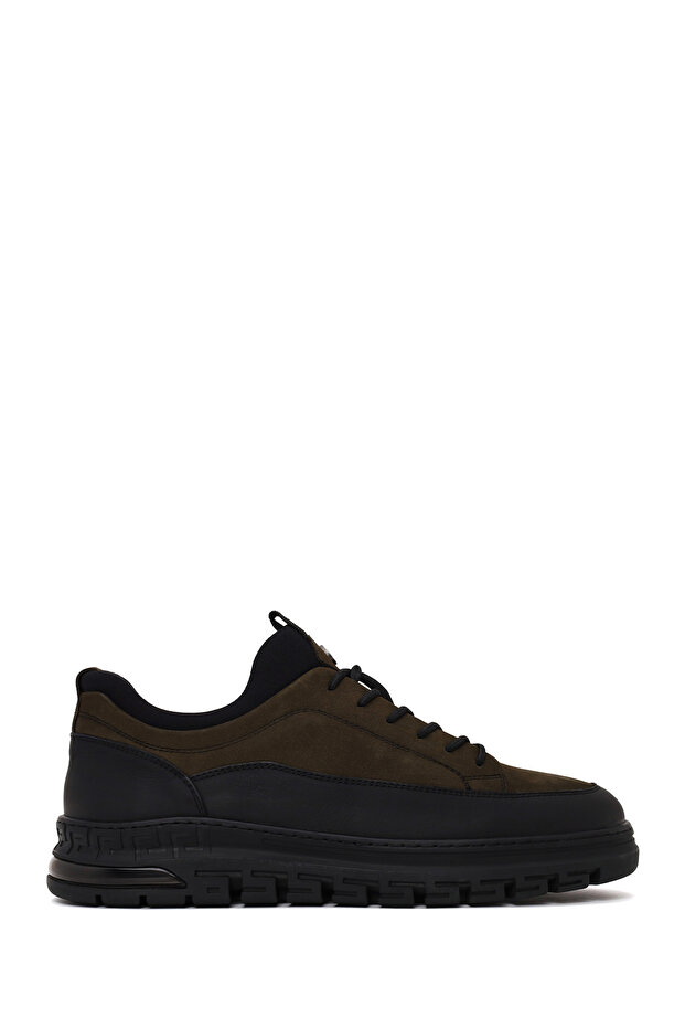 Men's Khaki Lace-Up Nubuck Leather Sneaker Wm720012Dn