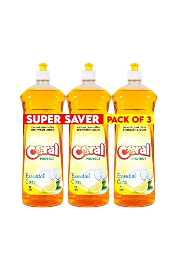 Essential Dishwashing Liquid, Lemon, Pack of 3 x 1 Liter
