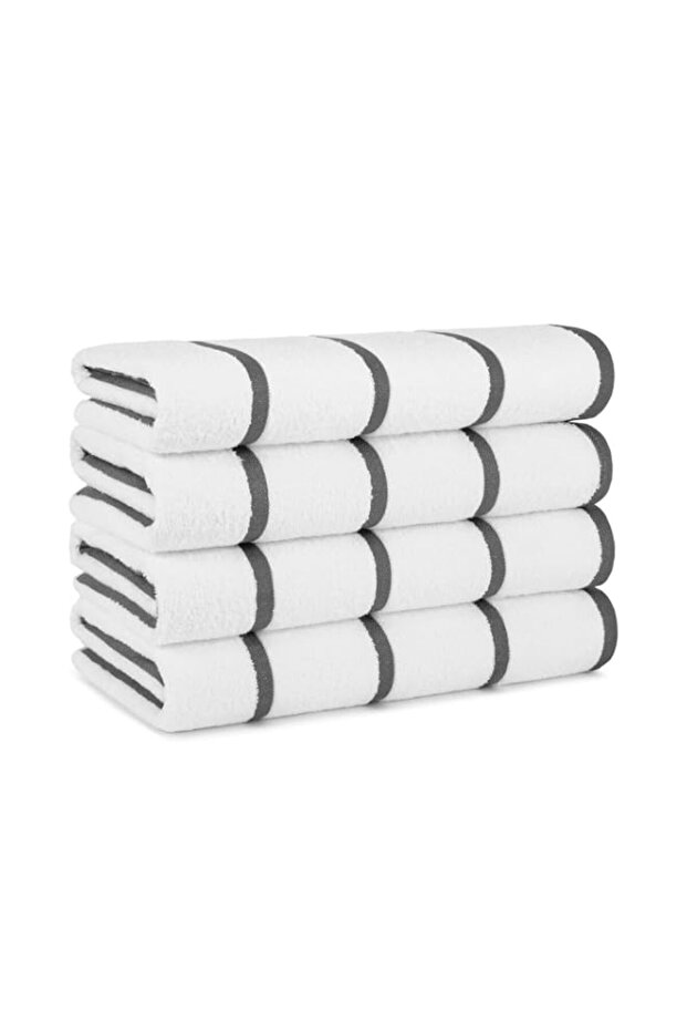 Arkwright White Beach Towels (30x60, 4-Pack), Soft 100% Cotton Pool Towels, Bath Towels with Horizontal Dark Gray Stripes
