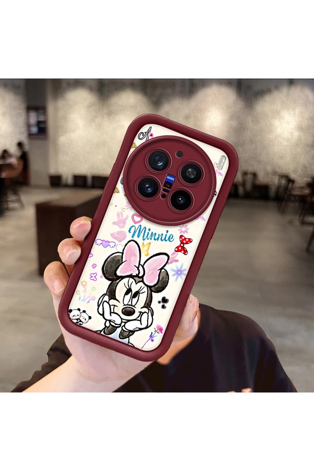 Vivo X200 Pro Compatible Case Camera Protector Minnie Pattern Burgundy Lover Couple Silicone Phone Case