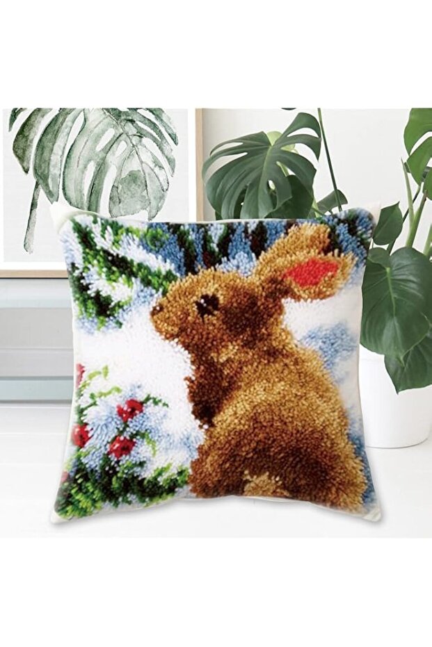 Latch Hook Kits Cushion Cover Pillowcase Embroidery DIY Kit for Adults and Kids, Panda (Rabbit)