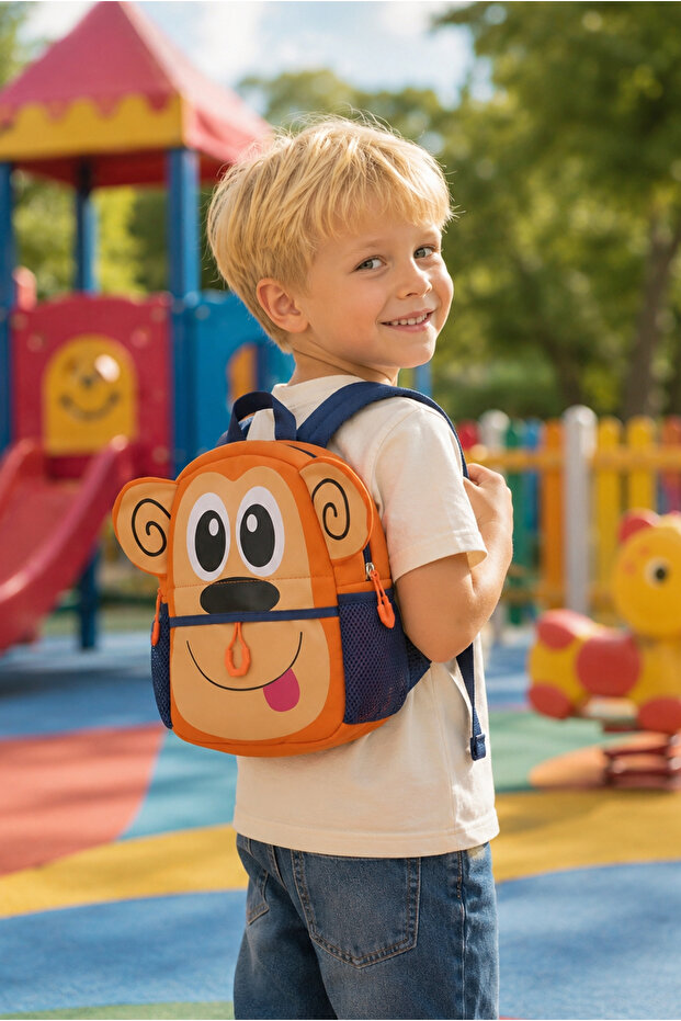 Monkey Kids Creche Backpack Lycra Fabric Bags (27*24*9) cm for Ages 0-6