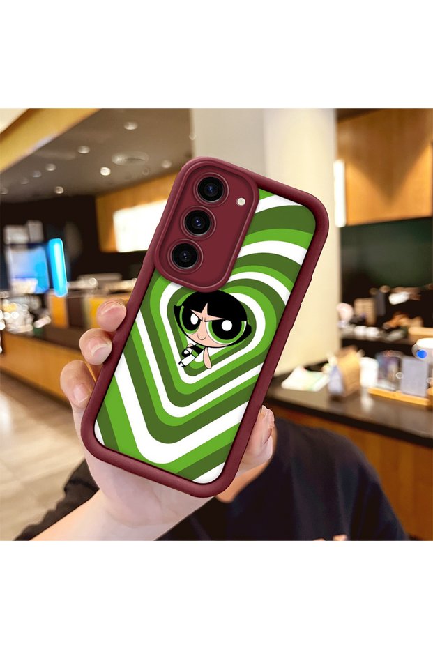 Samsung Galaxy S23 Compatible Case Camera Protective Cartoon Pattern Maroon Lover Couple Silicone Phone Case