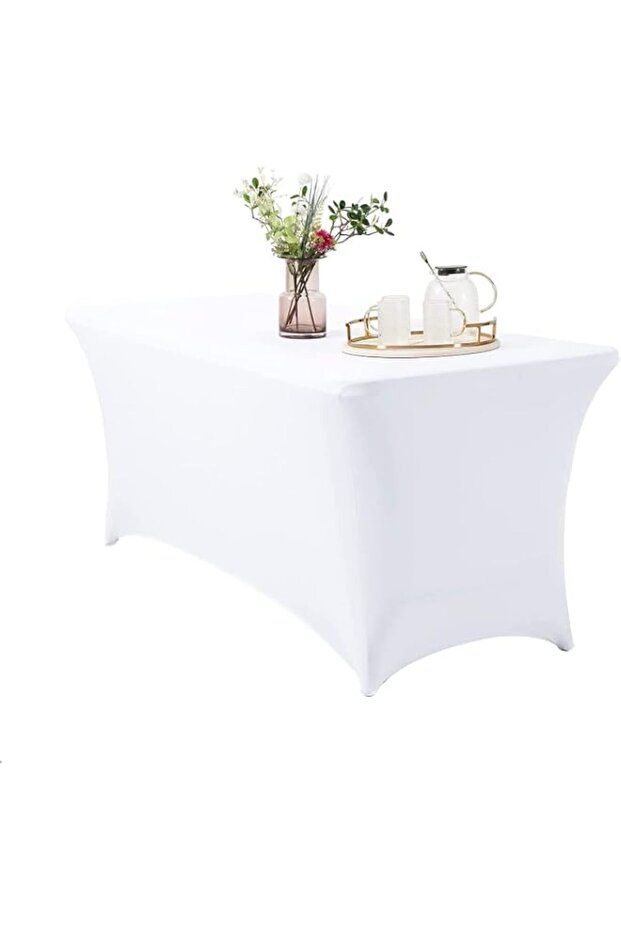 Bolivia's Tablecloth, 6FT White Rectangular Fitted Table Cover, Spandex Stretch Cloth for Wedding Banquet Party Events, Universal Fit Protective Decorative for Standard Folding Tables