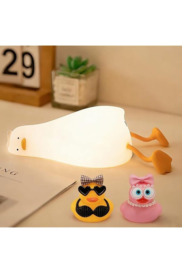 FAMIDUO Lying Flat Duck Night Light, LED Squishy Lamp With Extra Decor Gift, 3 Levels Dimmable Ducky Lay Light, Rechargeable Bedside Touch Soft Lamp for Sleep, Cute Stuff