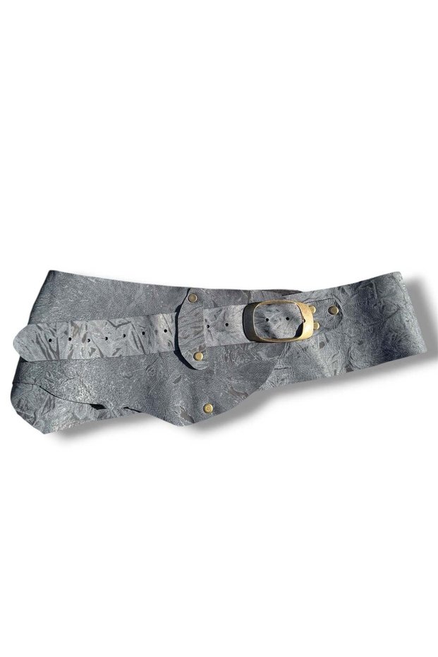 Women's Anthracite Patterned Genuine Leather Belt - Mabel Handmade Design - Standard Size