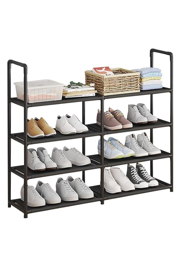Beauenty Free Standing Shoe Racks,Multi Scenario Functional Support Space Saving Organizer,Shoe Rack Cabinet Stackable Tower for Entryway,Hallway,Closet (4-Tier)