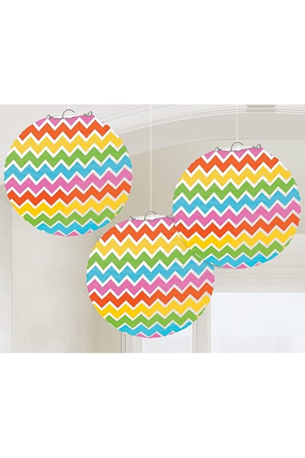 amscan Multi Chevron Paper Lanterns 9.50in, 3pcs