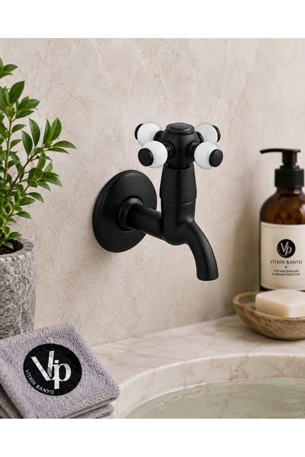 Koç Short Faucet Black – Classic Swivel Handle Wall Mounted Short Black Faucet