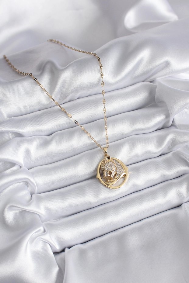 316L Steel Gold Color Zircon Stone Jaguar Model Women's Necklace