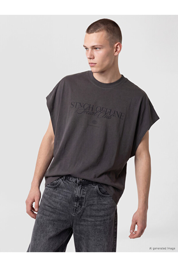 Esvab • Modern & Distinctive Relax Fit Zero Roba Collar Printed Men's Sleeveless T-Shirt