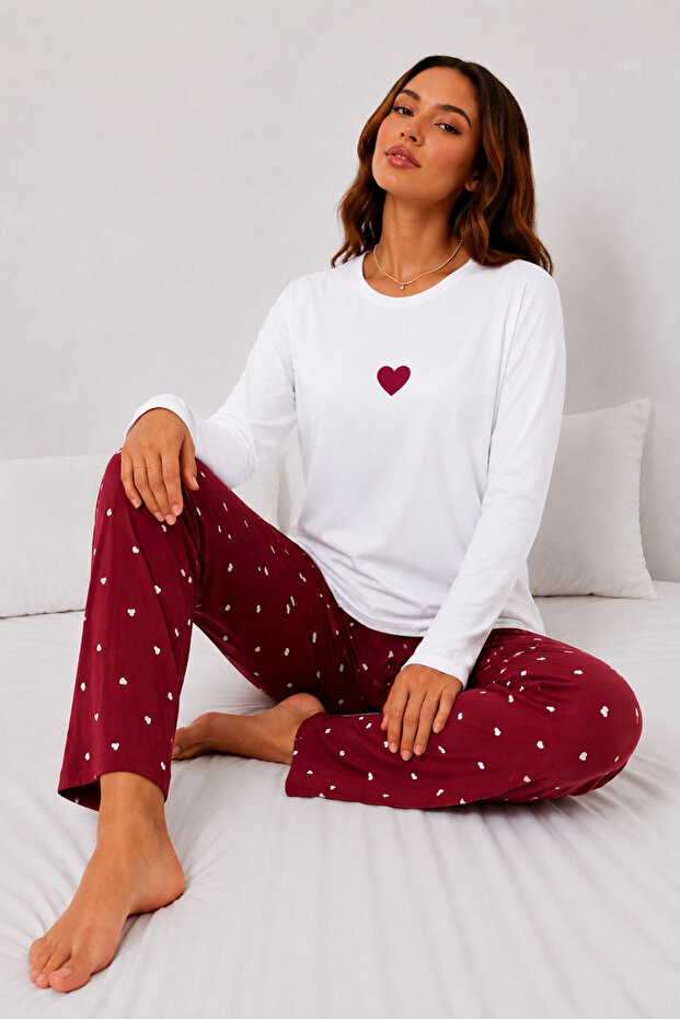 Long Sleeve Love Red Pajama Set Supersoft Basic Single Jersey
