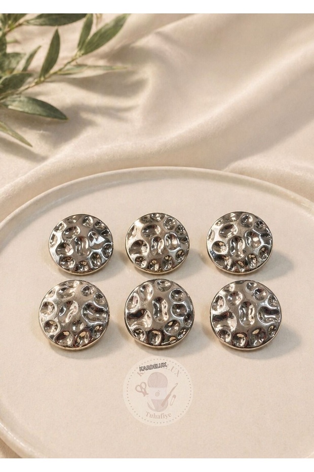 Embossed Silver Metalized Buttons - Set of 6 - Medium Size Diameter 2cm