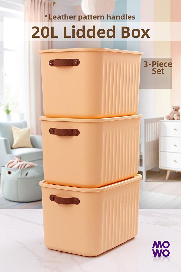 Bigbox 20 Lt 3-Piece Yellow Cabinet Organizer with Handle Storage Box Basket Organizer Toy Box