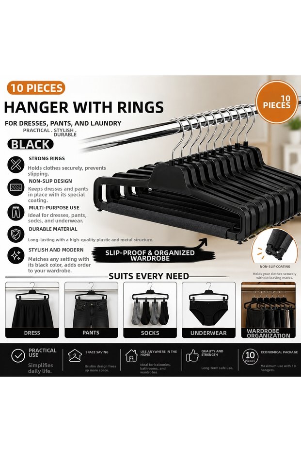 10 Pieces of Black Sponge Pants, Shorts, Skirt Hangers