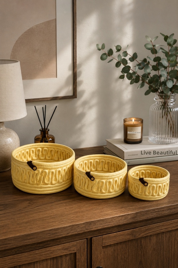 Velora Set of 3 Rope Basket Bathroom Organizer Decorative Organizer Handmade Basket Set