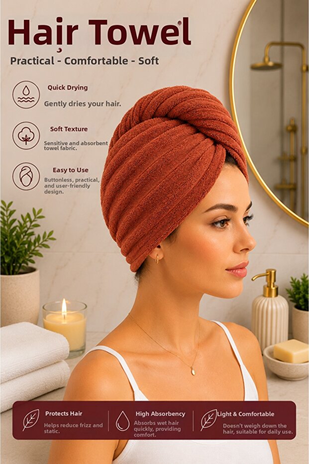 Karmila Cotton Buttoned Towel Hair Cap
