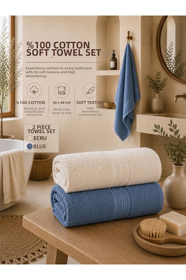 Colorfull 2 Pieces 100% Cotton Floral Patterned 50 X 90 cm Towel Set / Dowry Set