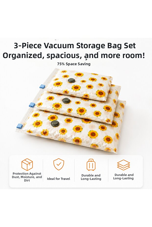 3-Piece Vacuum Storage Bag Set with Transparent Front Panel for Quilts, Blankets, Clothing Organization and Storage Bag