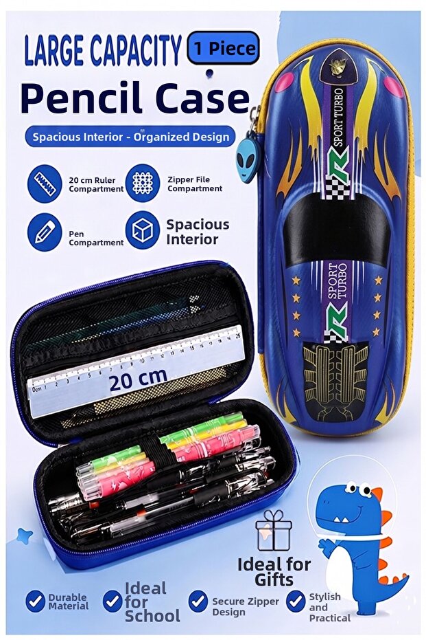Car Embossed Compartmented Pen Holder 1 Piece P-5953 Boy's School Pencil Case 3D Cute Kari