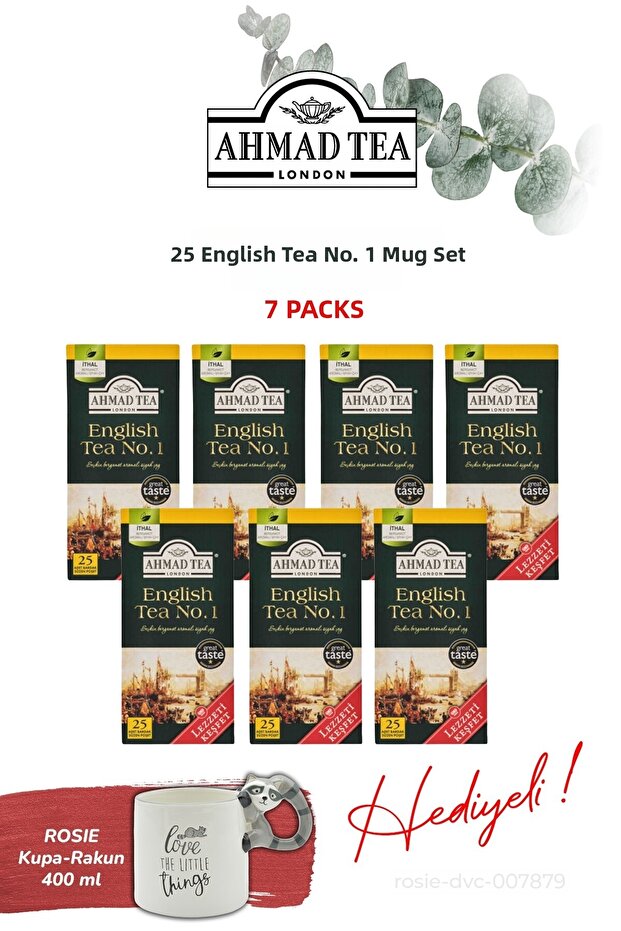 7 Packs, 25 English Tea No.1 Cup Sachets and Raccoon Mug
