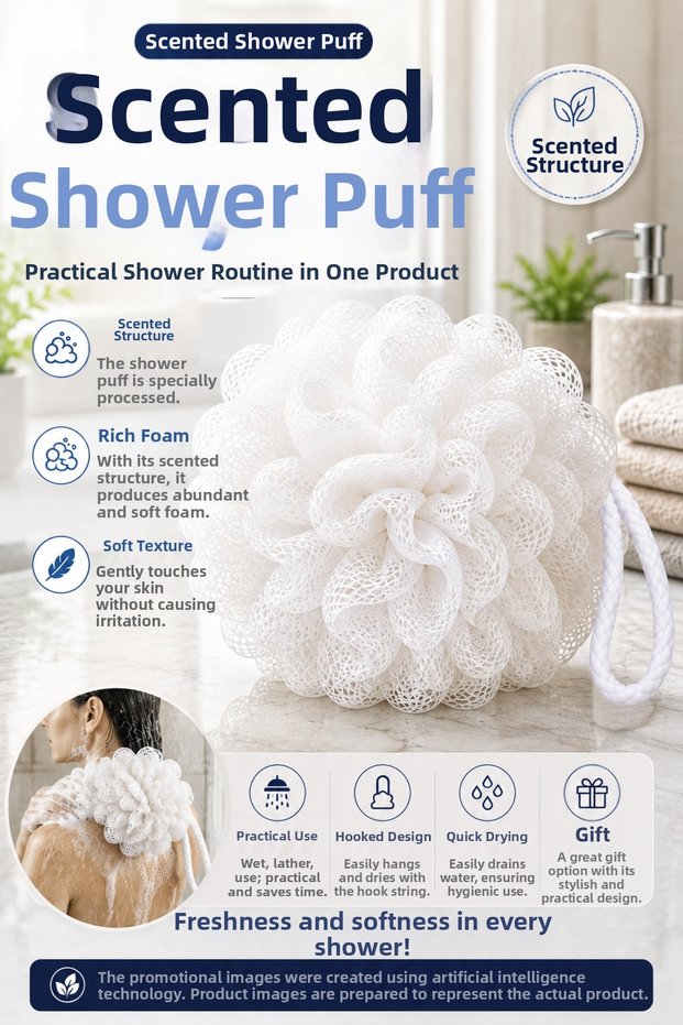 White Soap Shower Loofah Foaming Bath Loofah with Soap Soft Textured Practical Shower Scrubber Hanging Loofah