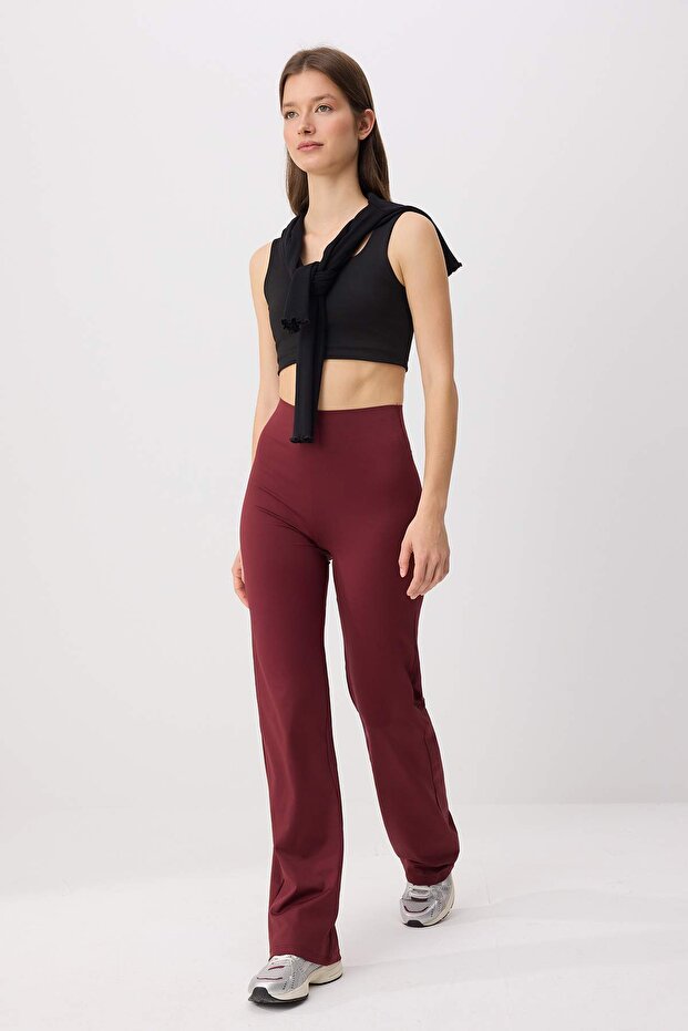 Bordo Dalgıç/Scuba Kumaş Bel Toparlayıcı Spor Örme Eşofman Altı THMSS26EA00010 - 3