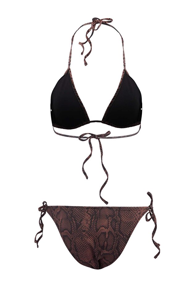 Mix Leopar Desenli Üçgen Kaplı Normal Bel Regular Bikini Takımı TBESS26BT00130 - 5