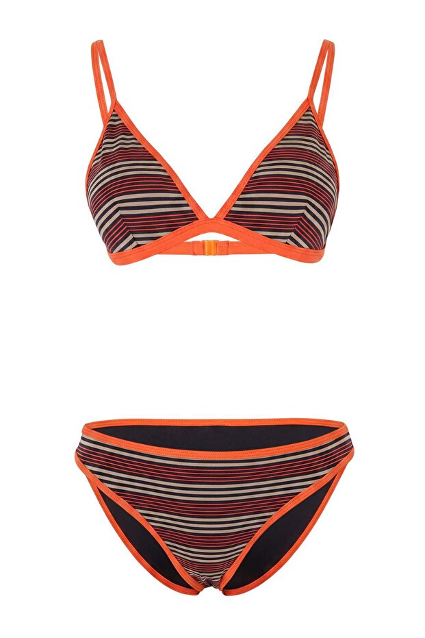 Çizgili Üçgen Kaplı Renk Bloklu Biyeli Normal Bel Regular Bikini Takımı TBESS26BT00199 - 4
