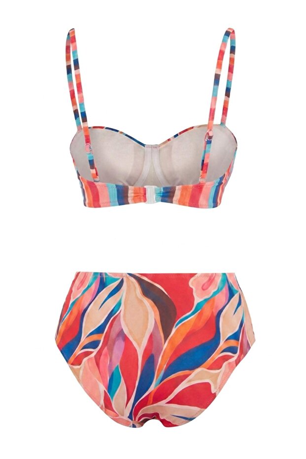 Tropikal Desenli Balconette Kaplı Yüksek Bel Regular Bikini Takımı TBESS26BT00014 - 7