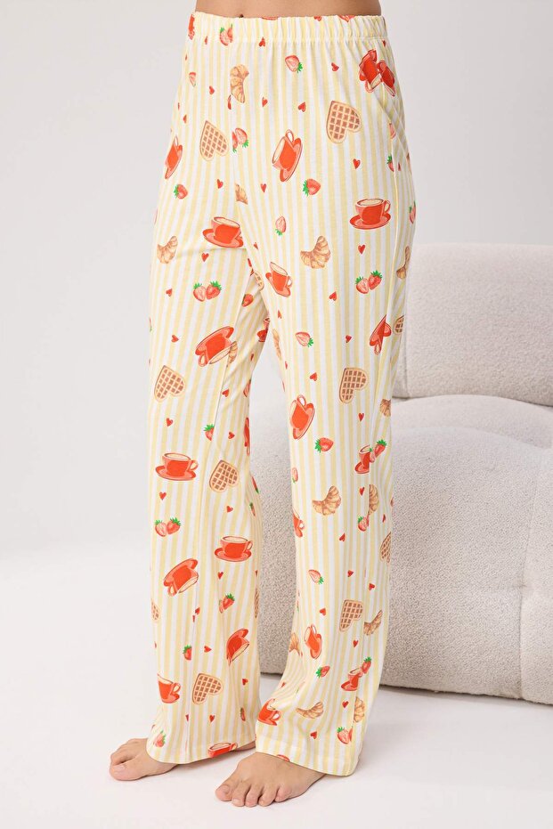 Sarı %100 Pamuklu Eğlence Desenli Örme Pijama Takımı THMSS26PT00008 - 3