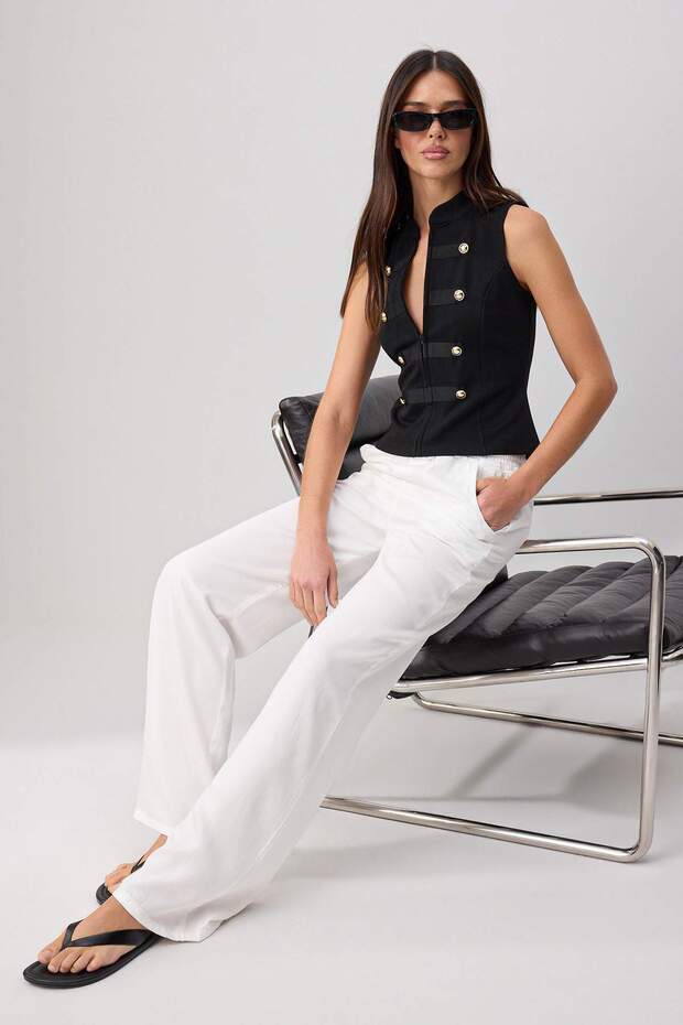 Ekru %100 Tencel Yüksek Bel Wide Leg Jeans TWOSS26JE00333 - 2