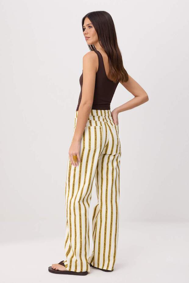 Çok Renkli Çizgili Yüksek Bel %100 Pamuk Wide Leg Jeans TWOSS26JE00305 - 4