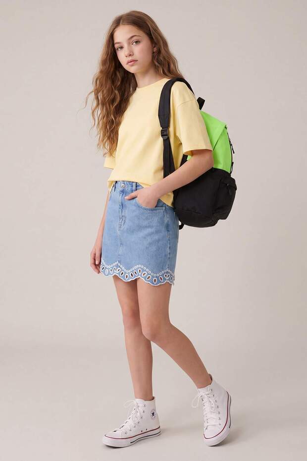Sarı Düz Örme Kız Çocuk T-Shirt TKDSS26TS00085 - 3