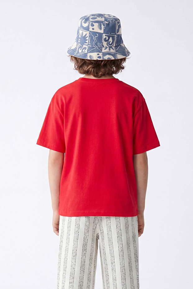 Ekru-Kırmızı 2'li Baskılı Unisex Örme T-Shirt TKDSS26TS00069 - 4
