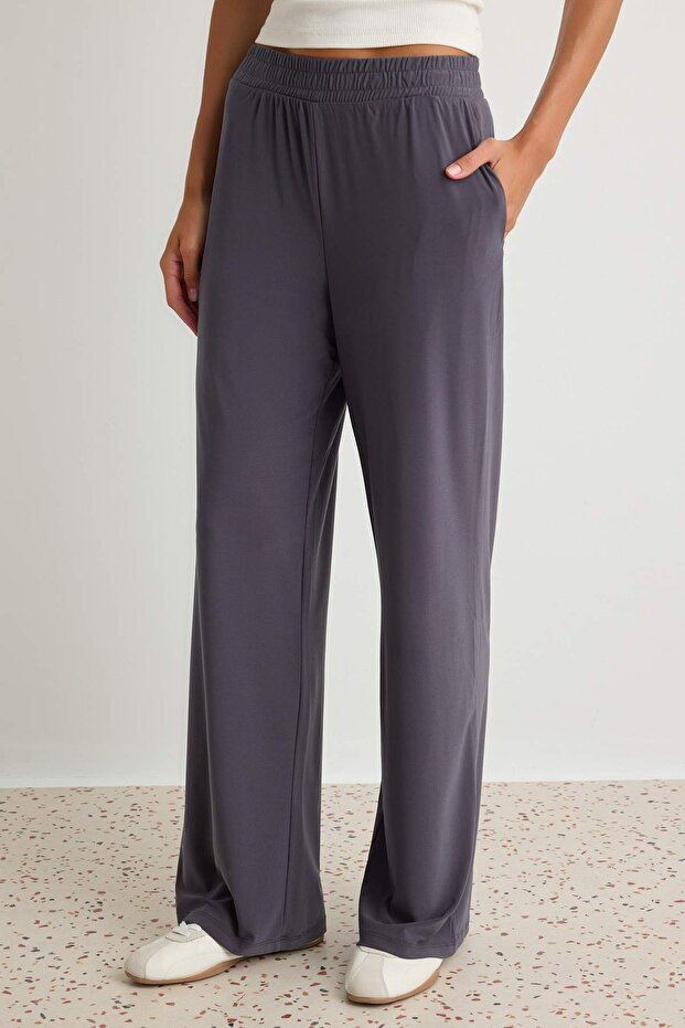 Antrasit Wide Leg/Rahat Kesim Yüksek Bel Esnek Pantolon TWOSS23PL00129 - 3