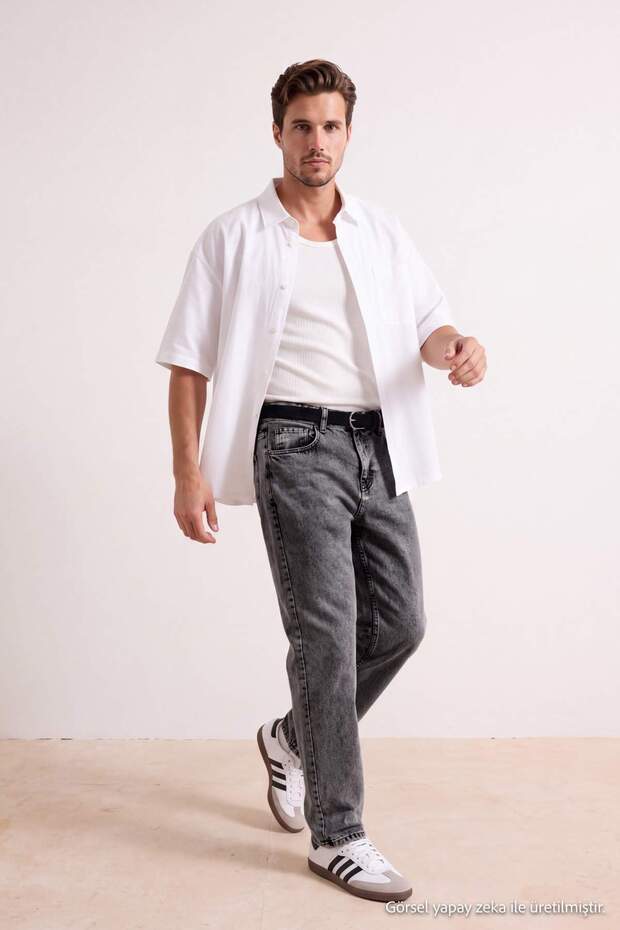 Gri Baggy/90's Straight Fit Jeans Bol Kot Pantolon TMNSS24JE00012