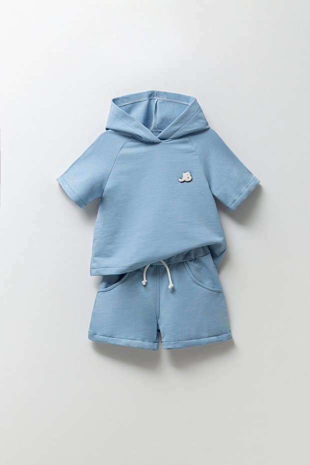 Hooded Short-Sleeve Boy Baby T-Shirt and Shorts 2-Piece Set 9004 Smr
