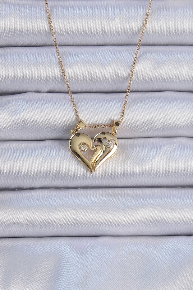 316L Steel Chain Gold Color Zircon Stone Magnet Heart Necklace