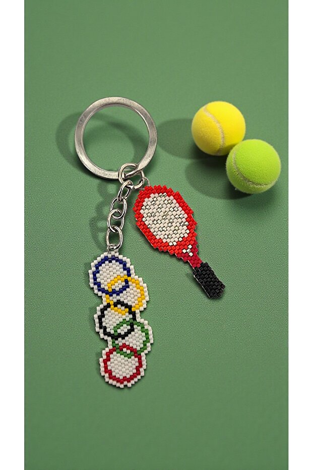 Miyuki Beads Handmade Olympic Flag and Tennis Racket Keychain/Bag Charm 1