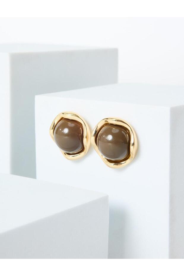 Brown Round Earrings with Metal Detail on the Outside