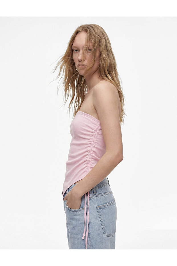 Strapless Sleeveless Slim Fit Gathered Asymmetrical Blouse