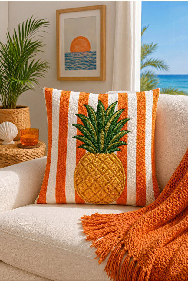 Pineapple Pattern Digital Print Punch Embroidery Look Decorative Cushion Cover 43x43 Pillowcase (1 Piece)