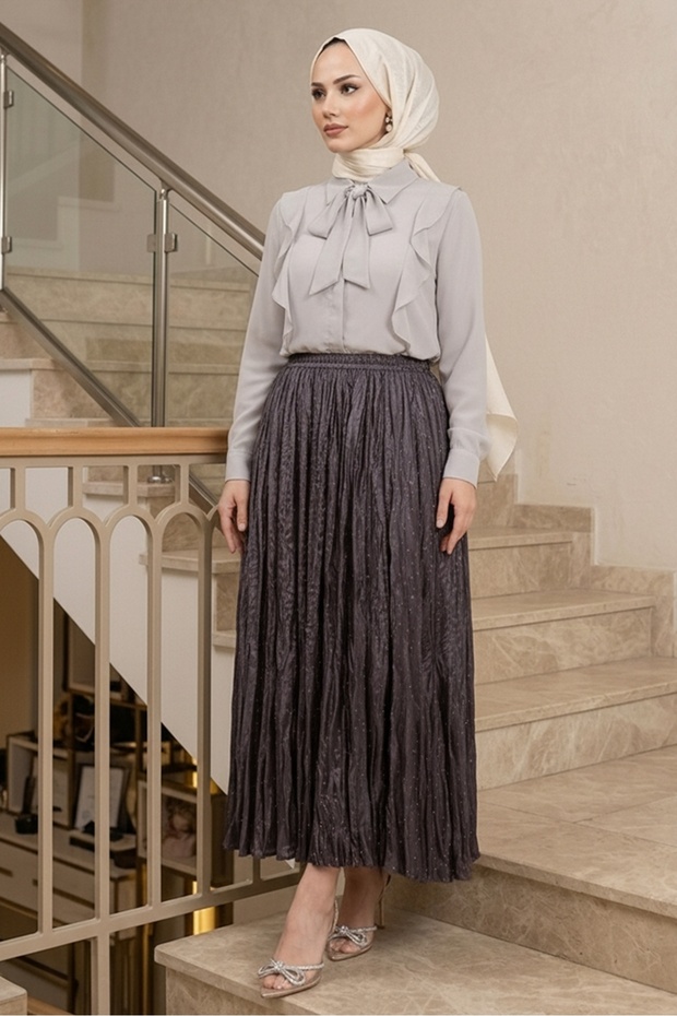Elastic Waist Skirt with Stones 1401 - Anthracite