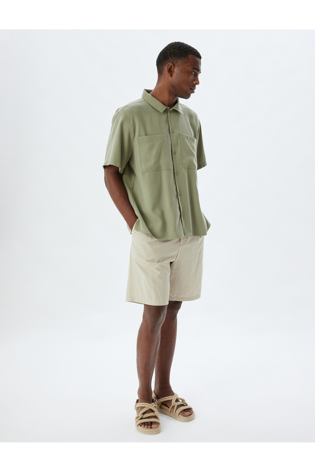 Basic Shirt Viscose Short Sleeve Pocket Detail