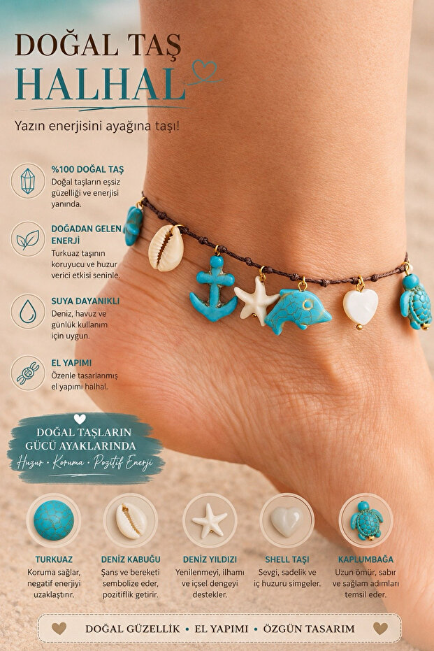 Charm Anklet with Turquoise Natural Stone