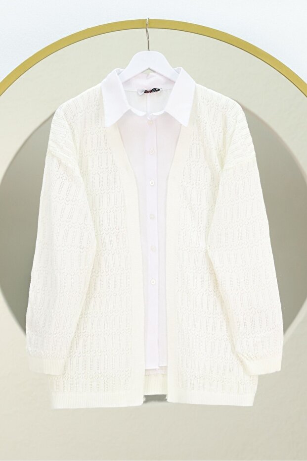 Openwork Patterned Spring Cardigan -White