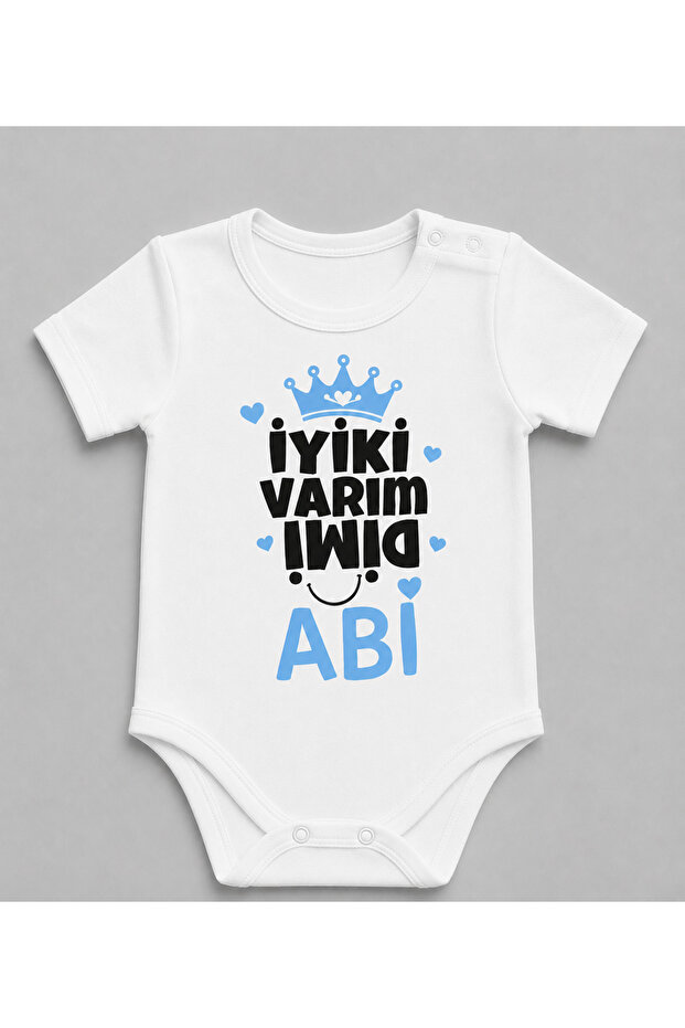 I'M Glad I'M Here Dimi Abi Printed Short Sleeve Snap Fastener Baby Bodysuit