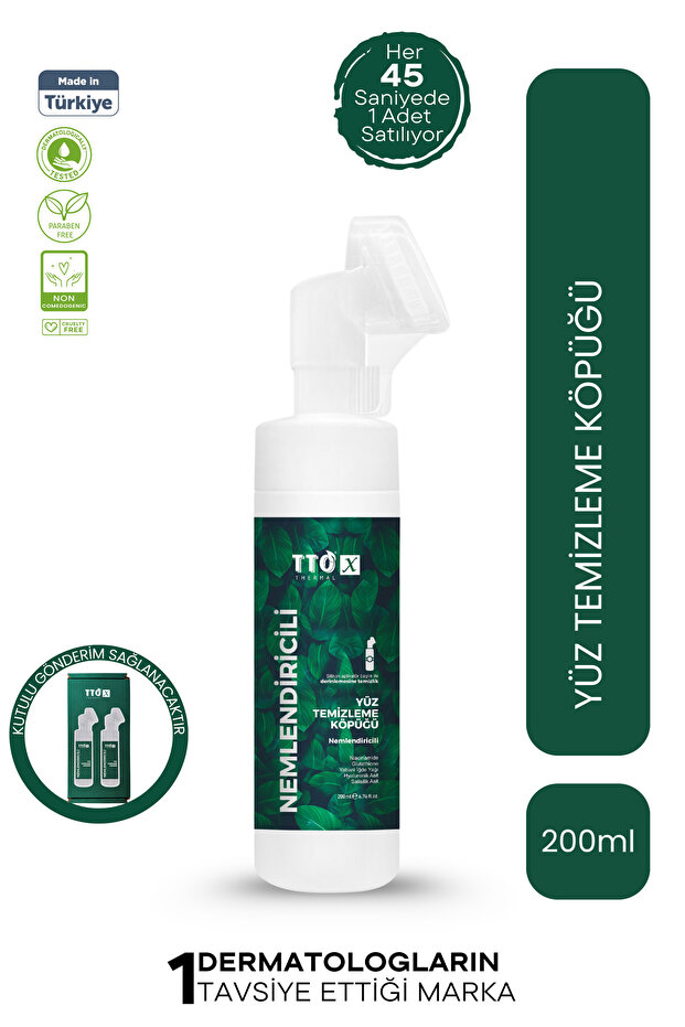 TTO X Nemlendirici Yüz Temizleme Köpüğü 200 ml Hyaluronik Asitli Tüm Cilt Tipleri İçin Günlük Kullanım