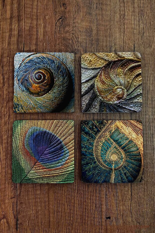 Printed Natural Stone Coasters Set of 4 10x10x1 Cm Natural Patterns - Stone Coasters